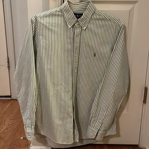 Ralph Lauren Green and White Striped Shirt - Large